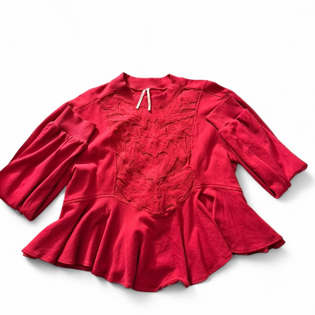 Anthropologie Red Peplum Blouse